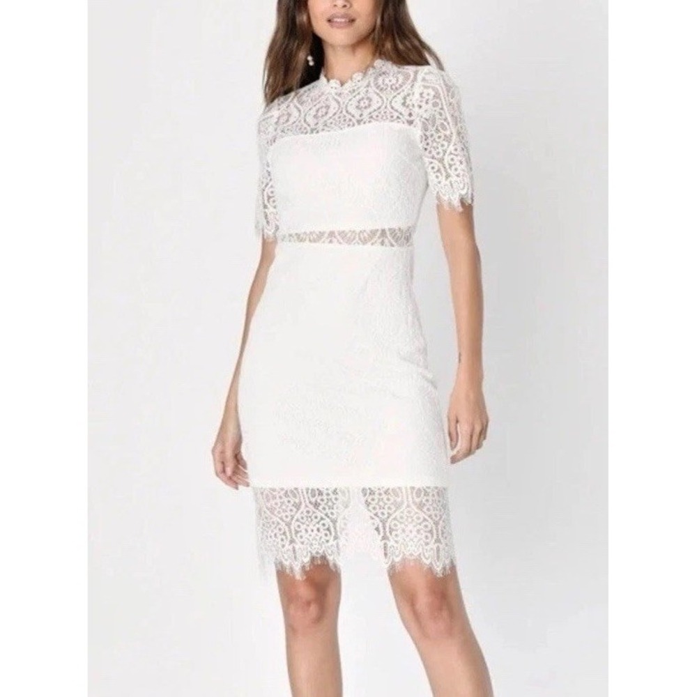 Lulu's Remarkable White Lace Dress Cut Out Short Sleeve Womens S Fringe Cottage